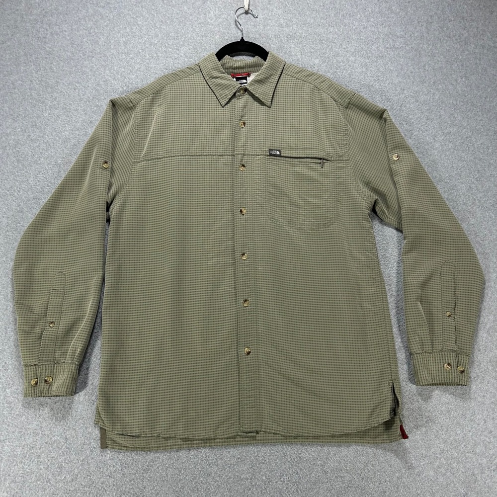 The North Face Button Up Shirt Mens M Olive Green Modal Hiking Outdoor Utility
